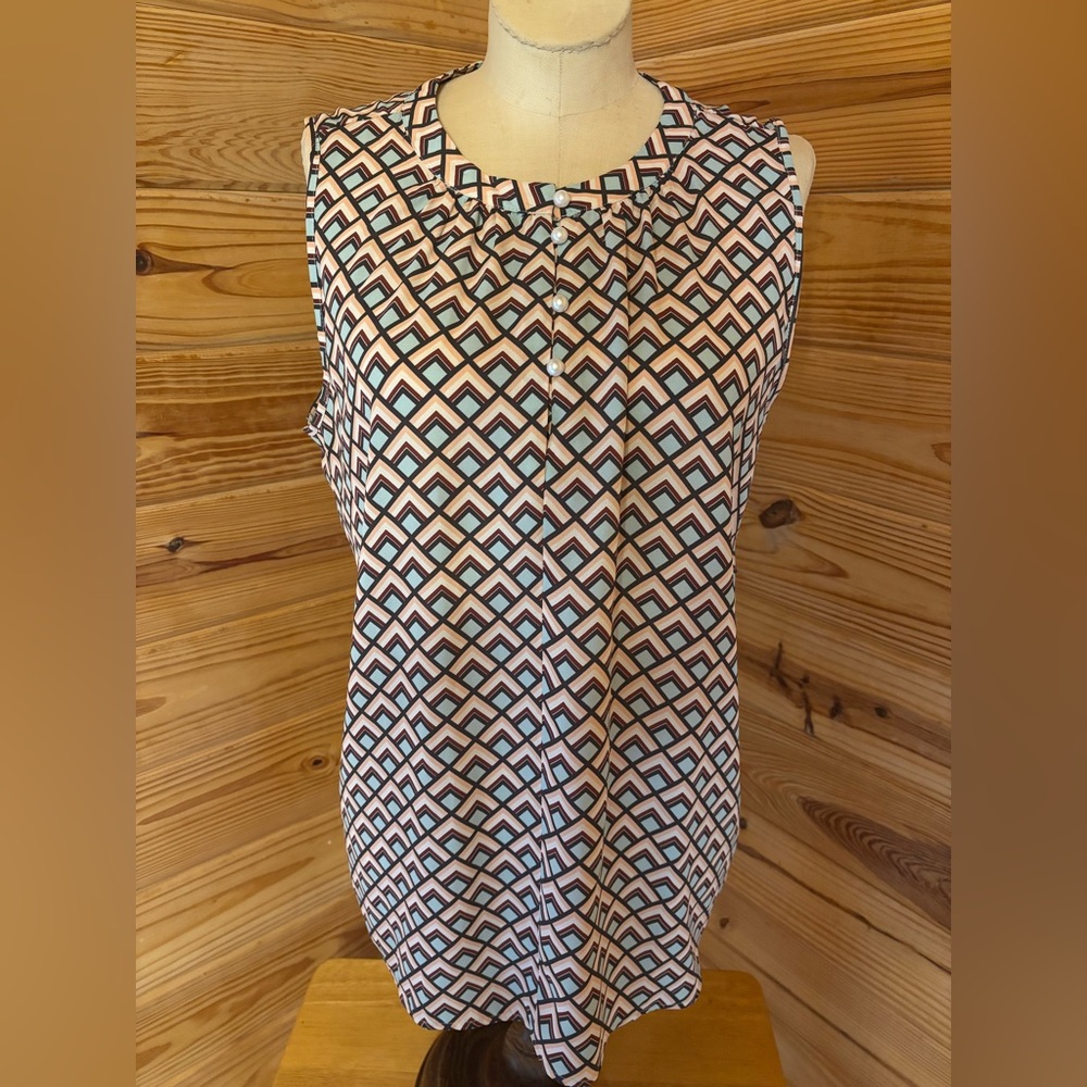LOFT Geometric Sleeveless Blouse in White, Black, Pink